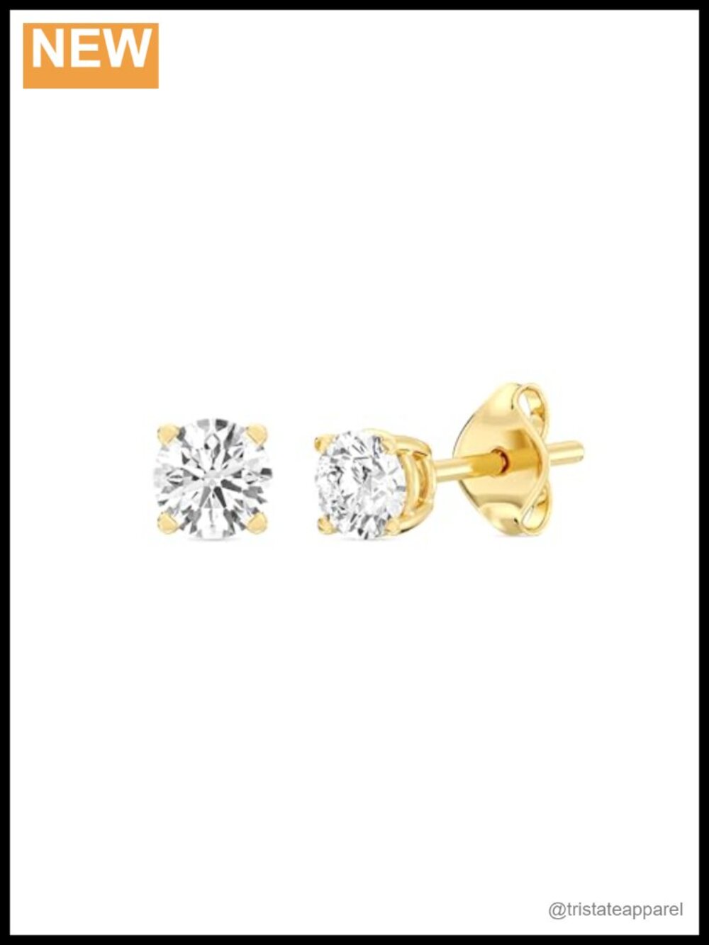 10KT Gold Lab Grown Diamond Stud Earrings 3/4 ct Round Cut 4-Prong Push Back